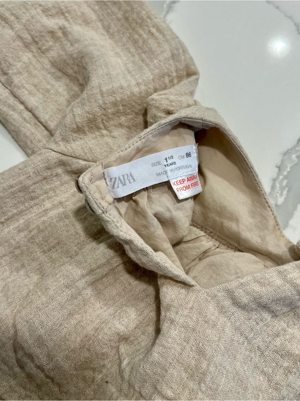 ZARA Kids Beige Linen-Blend Dress with Gingham Bow❤️ - Picture 3 of 9
